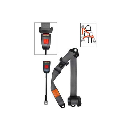 Cinturón delantero gris 4 puntos Securon 30 cm - con rodillo