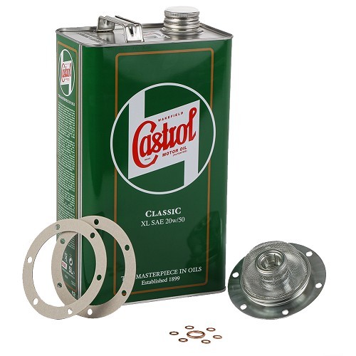  Kit vidange 5L huile Castrol + crépine + pochette joints pour moteur VOLKSWAGEN Type 1 Coccinelle Combi - VC52513 