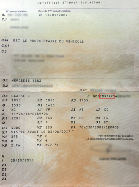 Mercedes-Benz registration document and explanations