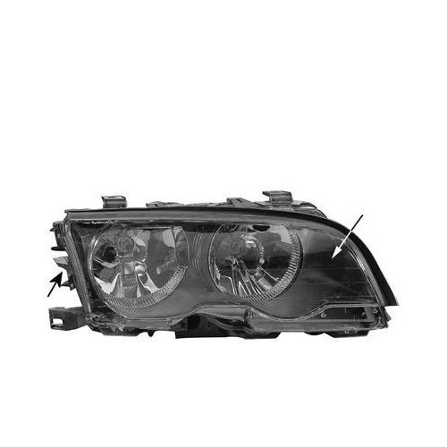     
                
                
    Front right headlight for BMW E46 Coupé and Cabriolet up to ->09/01, black shell - BA17032
