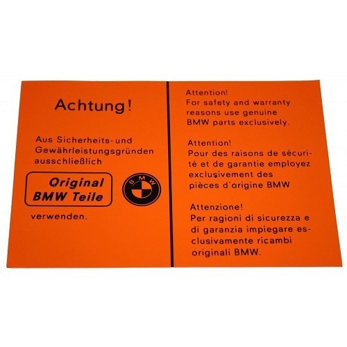  Oranje sticker "Originele BMW Teile - BK20032 
