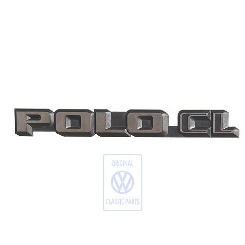  Insignia trasera cromada POLO CL sobre fondo negro para VW Polo 2 86C de tres puertas con portón trasero vertical (10/1981-09/1990) - C119263 