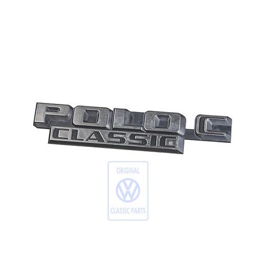  POLO C CLASSIC chrome-plated rear badge on black background for VW Polo 2 86C Classic (10/1981-09/1990)  - C120859 