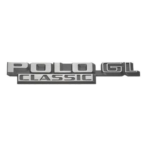  Insígnia traseira POLO GL CLASSIC, cromada sobre fundo preto para VW Polo 2 86C Classic (10/1981-09/1990) - C120862 
