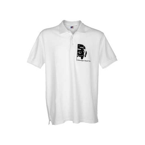  Weißes Poloshirt mit schwarzer Stickerei Marienkäfer Split - Größe XL - C186067 
