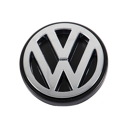  Logo VW 77mm chromé sur fond noir de centre de face arrière pour VW Golf 2 et Jetta 2 restylée (08/1987-) - C215488 