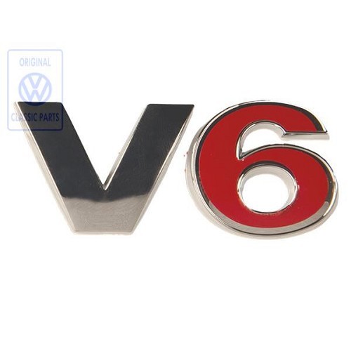  Emblème adhésif V6 chromé et rouge de coffre ou de hayon pour VW Golf 4 et Bora Berline ou Variant V6 4Motion (05/1999-06/2006)  - C233962 