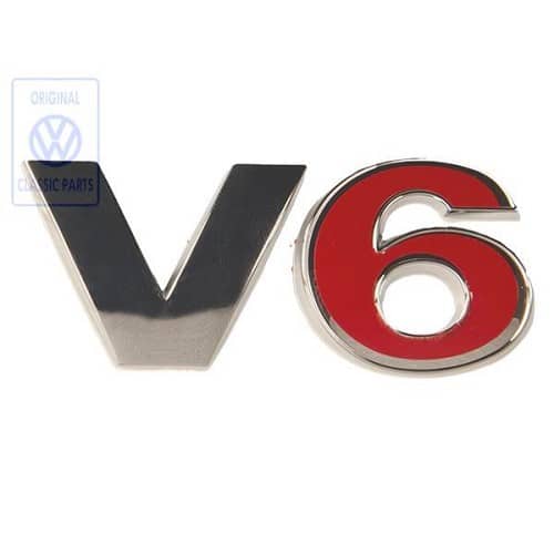  Emblème adhésif V6 chromé et rouge de coffre ou de hayon pour VW Golf 4 et Bora Berline ou Variant V6 4Motion (05/1999-06/2006)  - C233962 