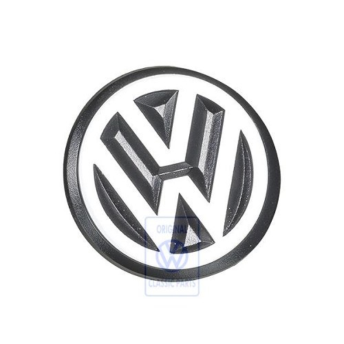  Logo arrière VW 50mm blanc sur fond noir pour Golf 2 Jetta 2 et Polo 2 86C - C263251 