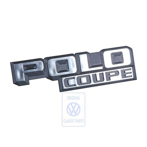  Emblème arrière POLO COUPE chromé sur fond noir pour VW Polo 2 86C Coupé (10/1981-09/1990) - C263275 