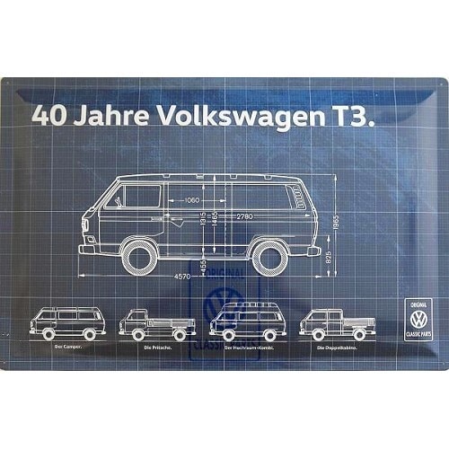  40 anos da placa decorativa VOLKSWAGEN T3 "40 Jahre Volkswagen T3". - C265255-1 