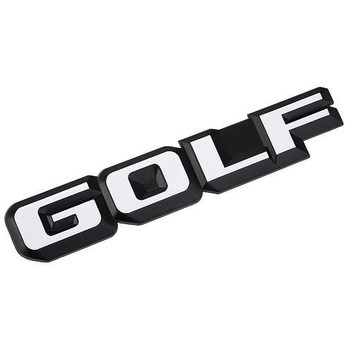  Weißes GOLF-Emblem auf schwarzem Hintergrund für die Rückseite von VW Golf 2 (-07/1987) - ohne Ausstattungsniveau  - C265465 