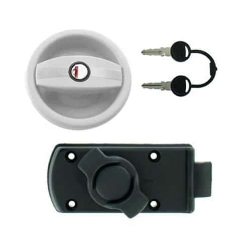Serrure extérieure blanche avec serrure intérieure noire à bouton pour porte  de caravane avec ouverture à droite + barillet & clés - CF10022 zadi 