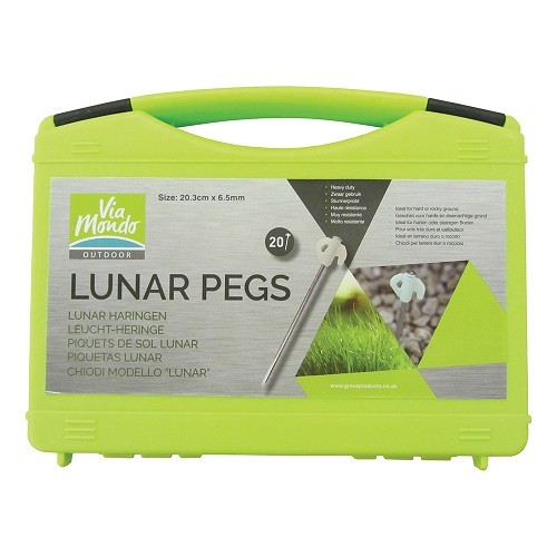  Set van 20 LUNAR PEGS haringen L:20,3 cm koffer - zeer harde en steenachtige ondergrond - fluorescerende sluitingen - CS11645 