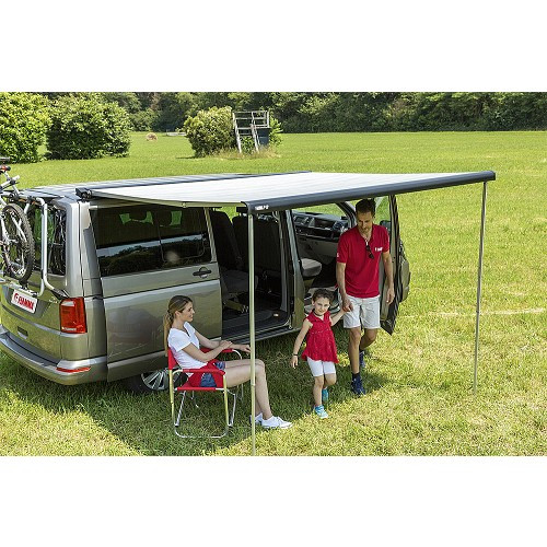     
                
                
    F40 Van 270 awning with black case and legs Royal Grey Fiamma fabric - CS12438
