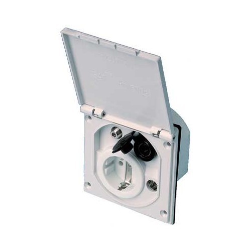 Zoccolo esterno 230V femmina prese Schuko + TV + Satellite + 12V - colore bianco - CT10304