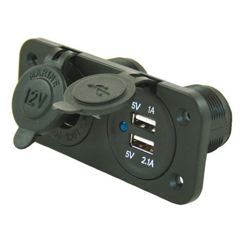  12V flush-mount socket with dual USB port and cigar lighter - CT10477 