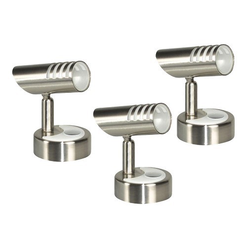     
                
                
    Lot de 3 spots orientables sur à led 1W - métal chromé brossé - 95x55x100 mm - interrupteur - CT10762
