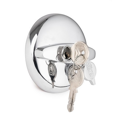     
                
                
    Keyed fuel cap with logo for 2cv before 1970 - chrome - CV11416
