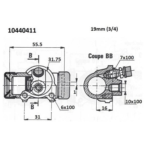  Cilindro da roda traseira STOP para 2CV A-AZ (19/07/49-03/1963) - 19mm - CV40012 