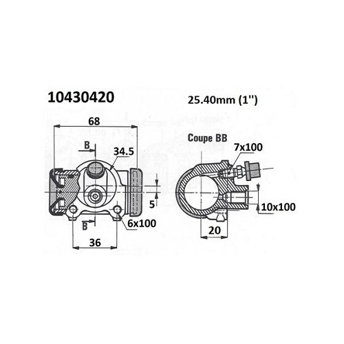  Cilindro de roda frontal para 2CV AU-AZU (03/1951-03/1963) - 25,4 mm - CV42040-2 