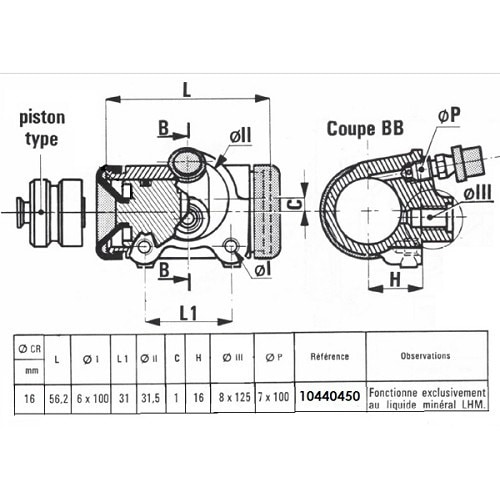  Cylindre de roue arrière à clé de 8 pour Dyane -LHM- 16mm - 8.125mm - CV43024-2 