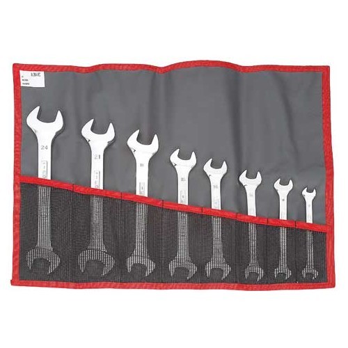     
                
                
    Set of metric open-end spanners, size 8x9 - 10x11 - 12x13 - 14x15 - 16x17 - 18x19 - 21x23- 22x24 mm FACOM - FA22318
