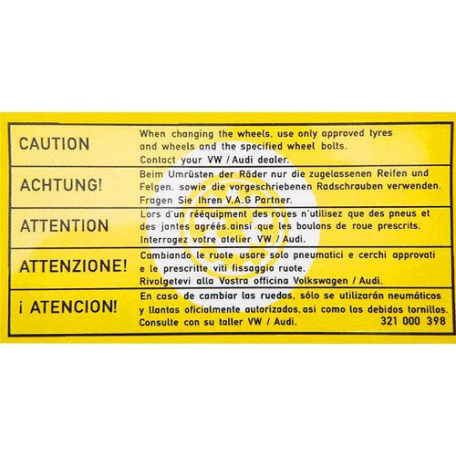     
                
                
    VW Golf 1 and Scirocco wheel retrofit safety decal (1974-1993) - GA01844

