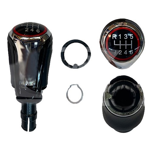     
                
                
    Pommeau noir et chrome liseré rouge 6 vitesses pour Golf 5 GTI - GB30122
