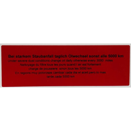     
                
                
    Adesivo pulizia filtro aria 5.000 km per VOLKSWAGEN Combi Bay Window (08/1967-07/1979) - KA08050
