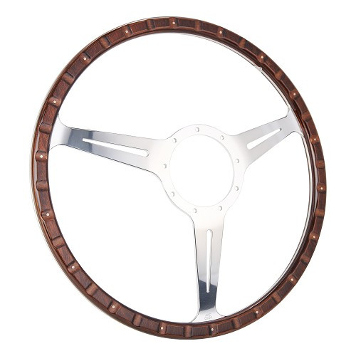     
                
                
    Volante de madera para Volkswagen Combi 75 ->79, completo con buje + pomo - KB00503
