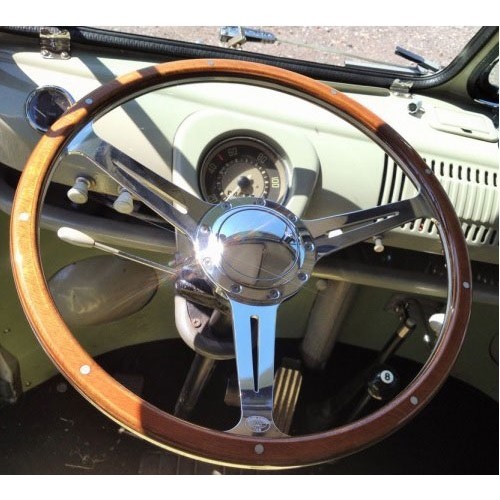AAC 17 wooden steering wheel with polished aluminium perforated spokes - KB00514