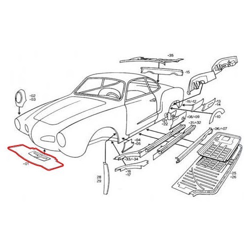 Pannello inferiore anteriore per Volkswagen Karmann Ghia tipo 14 - KGT088901