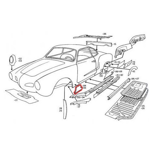  Linker voorscherm voor Volkswagen Karmann Ghia type 14 (08/1959-) - KGT088904-1 