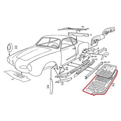  Rechte halve vloer voor Karmann Ghia type 14 - KGT088926-1 
