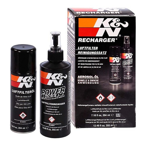     
                
                
    Kit d'entretien complet K&N pour filtres à air sport performance en fibre de coton huilée - flacon 355ml et bombe 237ml  - KN900
