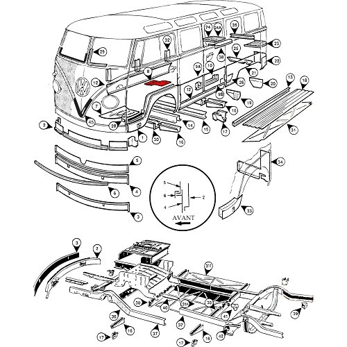  Painel de chão sob o banco dianteiro esquerdo para Volkswagen Combi Split - KT0081-1 