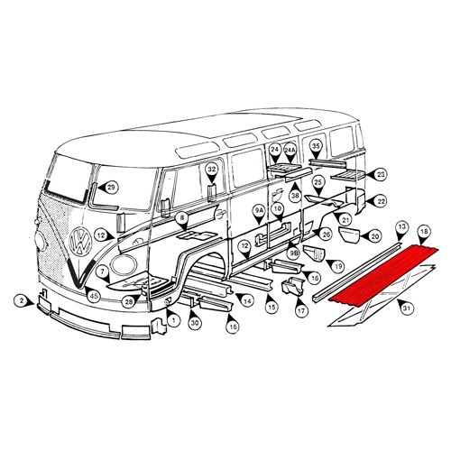  Demi-plancher intérieur gauche pour Volkswagen Combi Split (-07/1967) - KT0181-1 