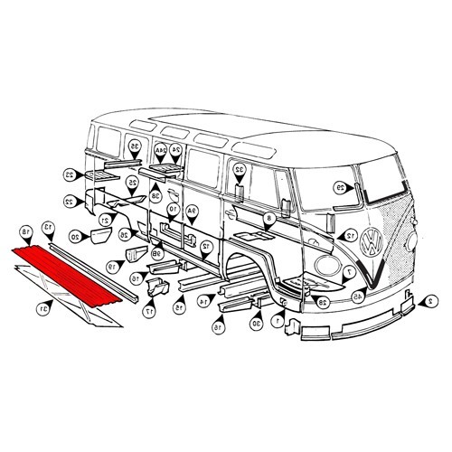 Demi-plancher intérieur droit pour Volkswagen Combi Split (-07/1967) - KT0182-1 