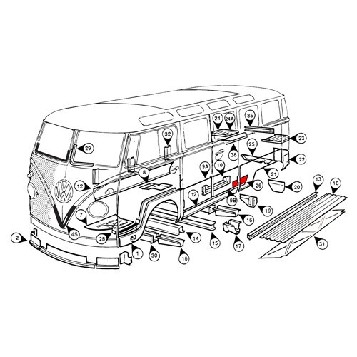 Parafango posteriore inferiore sinistro per VOLKSWAGEN Combi Bay Window (08/1967-07/1970) - KT02610
