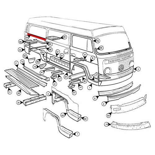 Schiebetürschienenabdeckung rechts für VOLKSWAGEN Kombi Bay Window (1968-1979) - KT233