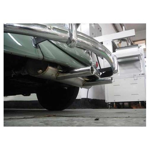 Vintage Speed stainless steel double outlet exhaust for VOLKSWAGEN Combi Split Brazil (1957-1975) - 25 / 30 hp engine and rear valance without notch. - KZ20056
