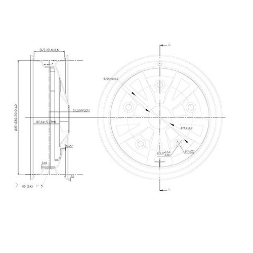 Jante Fumagalli 5 x 205 tôle grise pour VOLKSWAGEN Combi Split Brazil (1957-1975) - 4.5 X 15 - KZ60066
