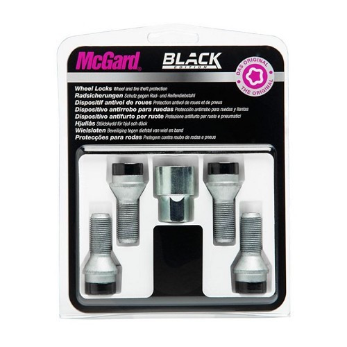  Set van 4 McGard anti-diefstal wielbouten 14x1,25mm zwarte kop voor MINI II (08/2006-) en MINI III - conische zitting - ML21112-1 