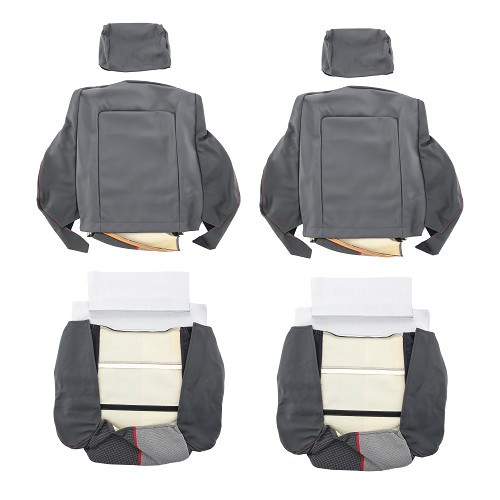  Rivestimenti dei sedili anteriori personalizzati in pelle antracite e tessuto Ramier per la Peugeot 205 GTI - PE00121-2 