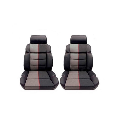  Fundas de asiento delanteras personalizadas en cuero antracita y tejido Ramier para Peugeot 205 GTI - PE00121 