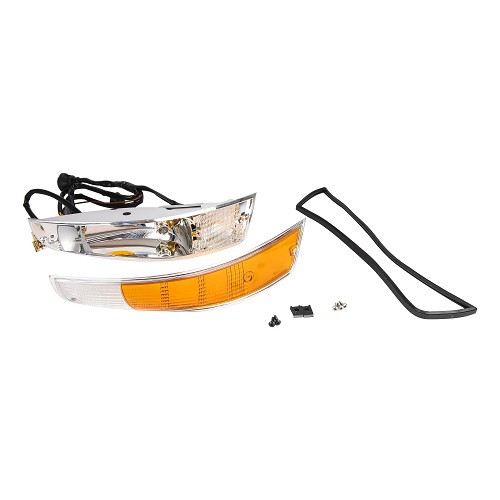 Complete metal front turn signal with chrome surround for Porsche 911 type F (1969-1972) - right side - RS00308