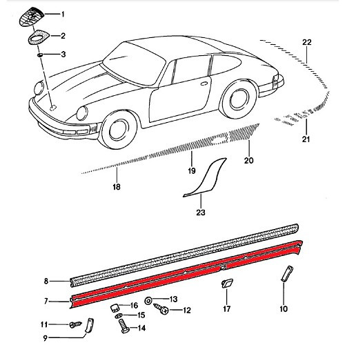 Rocker panel left for Porsche 911 Turbo type 930 3.3 (1978-1989) - RS00430