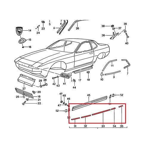 Turmdrehkranzleistensatz für Porsche 924 (1975-1988) - RS00569