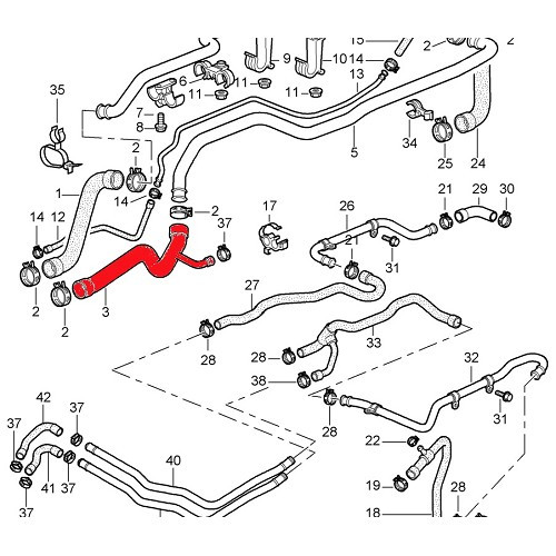 Radiator water hose with return for Porsche 996 C4 tiptronic (1999-2001) - RS00594